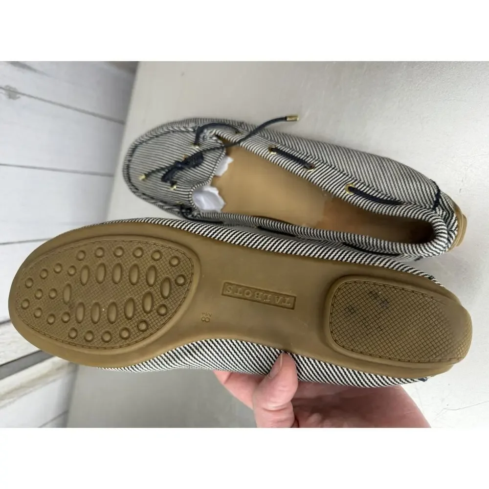 Talbots Boat Shoes Loafer Navy & White Striped Canvas & Leather Trim Sz 8.5